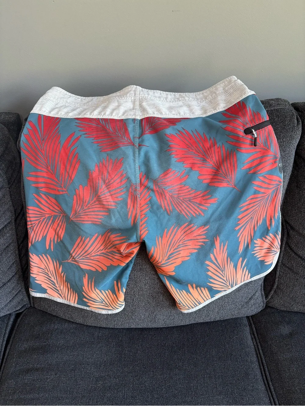 Rip Curl Teal Swim Board Shorts with Coral Palm Print